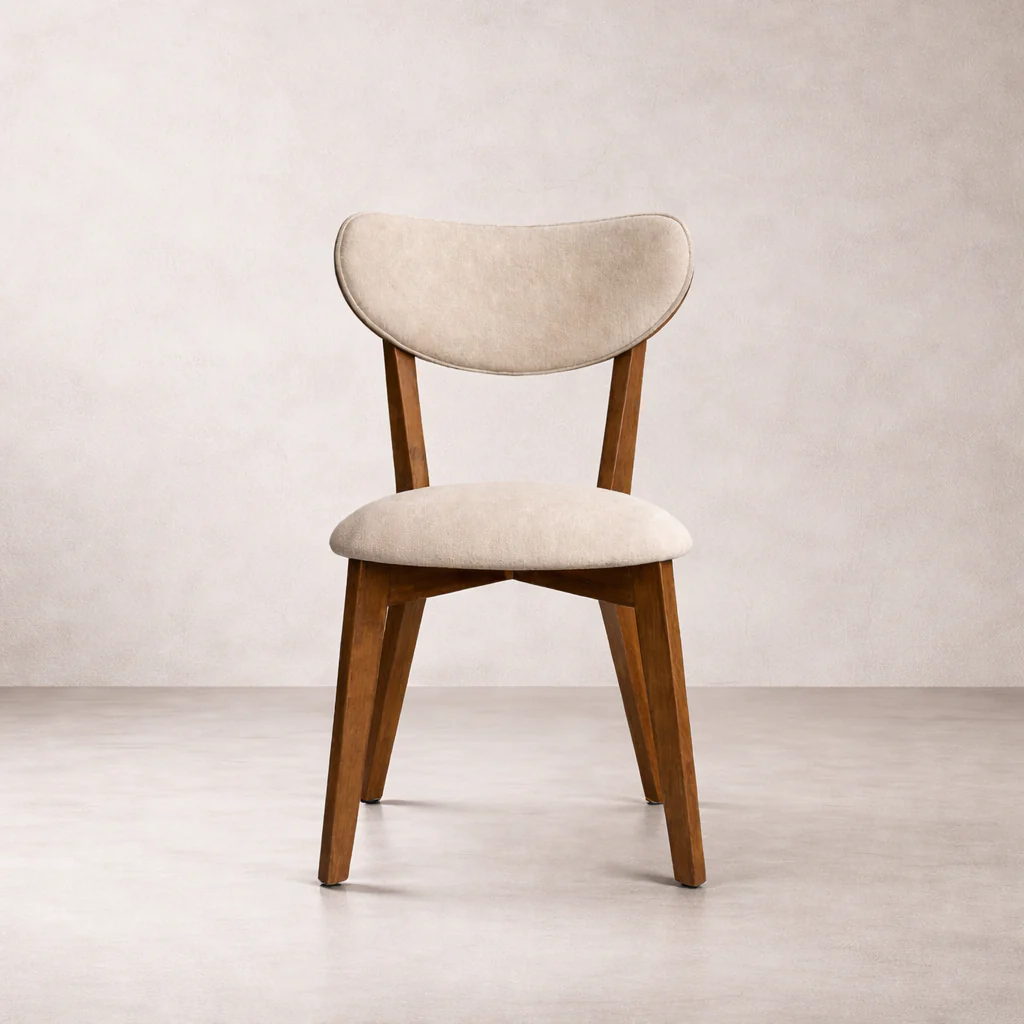 Abby Solid Wood Dining Chair - Smoked Oak and Soft Sand Beige