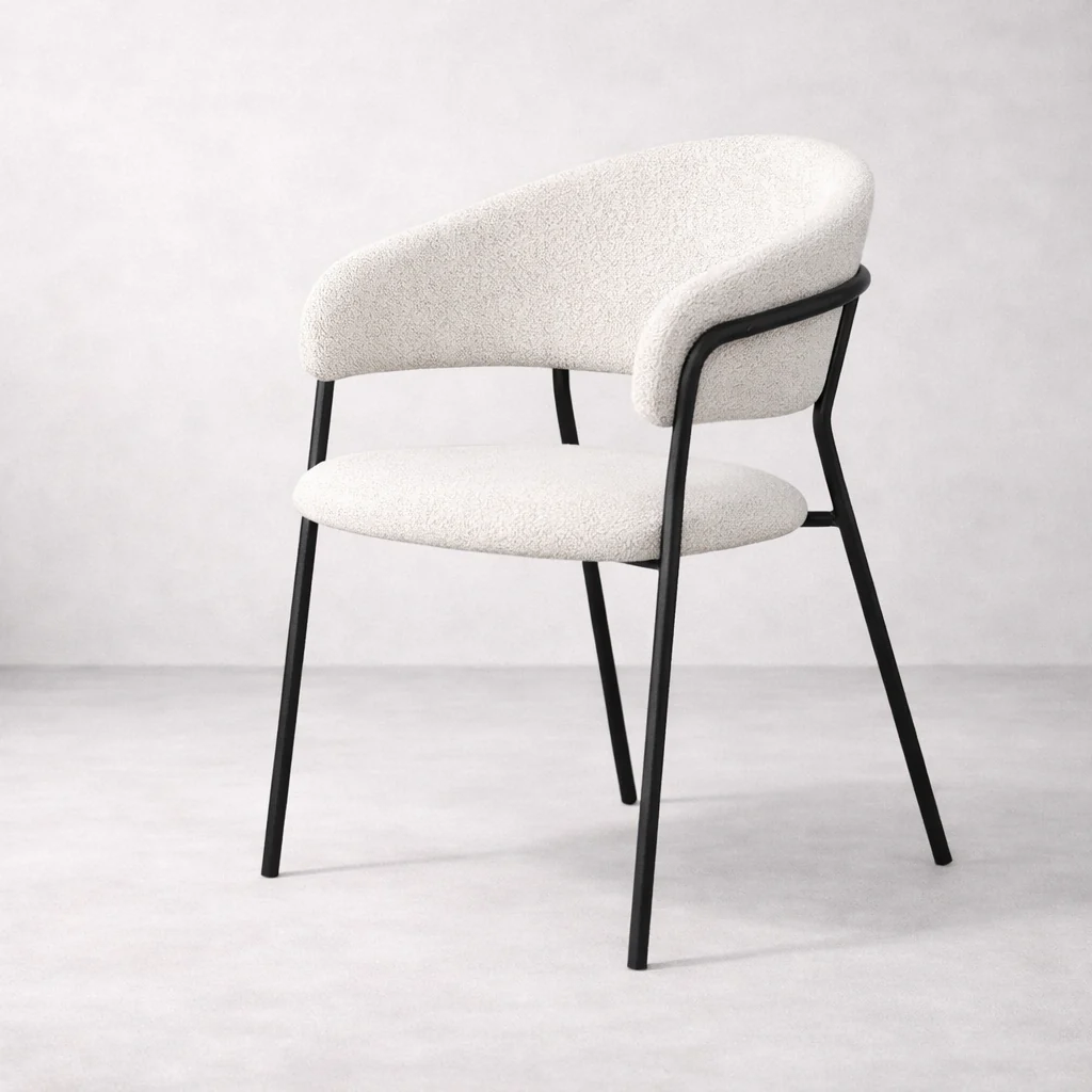 Geneva Bouclé Fabric Dining Chair - Ivory