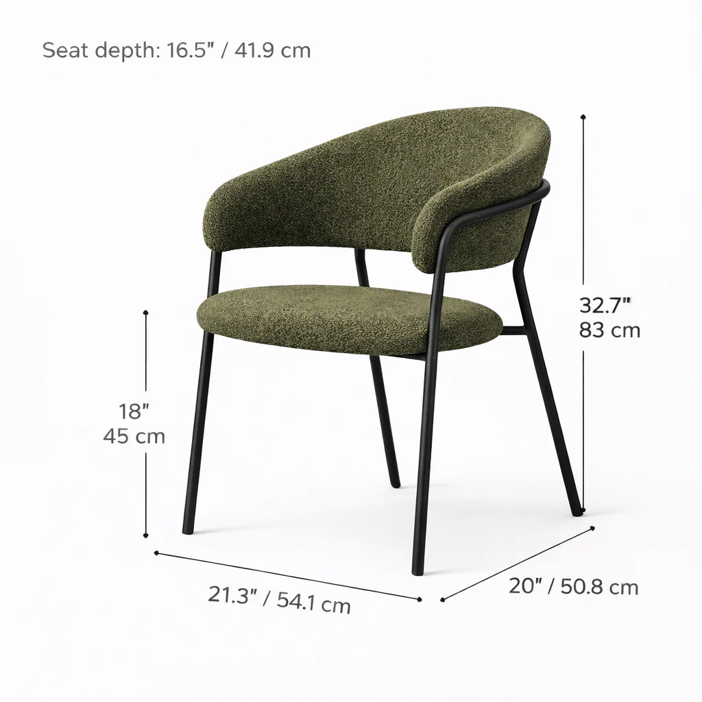 Geneva Bouclé Fabric Dining Chair - Olive Green - Image 7