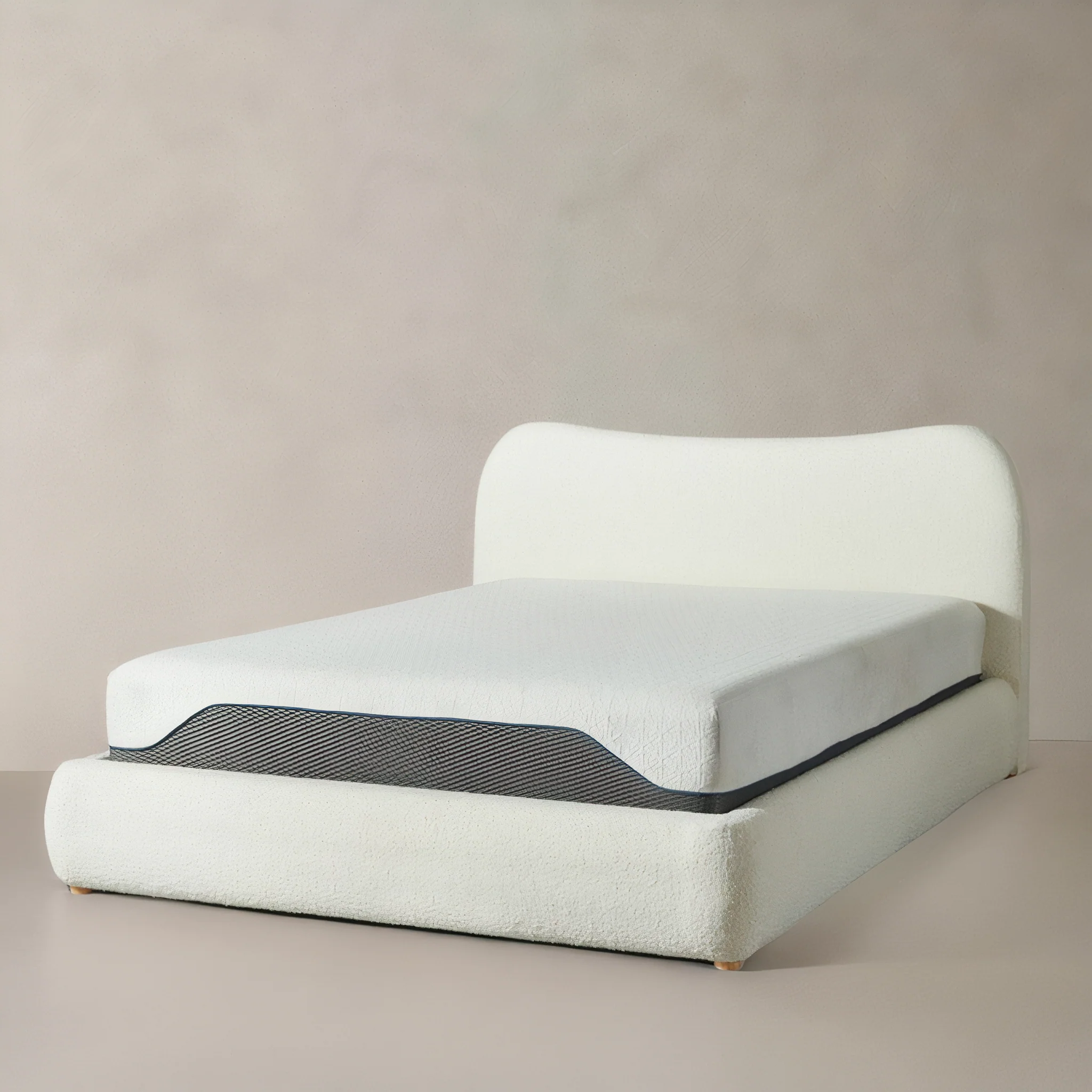 Marseille King Boucle Fabric Bed, Cream
