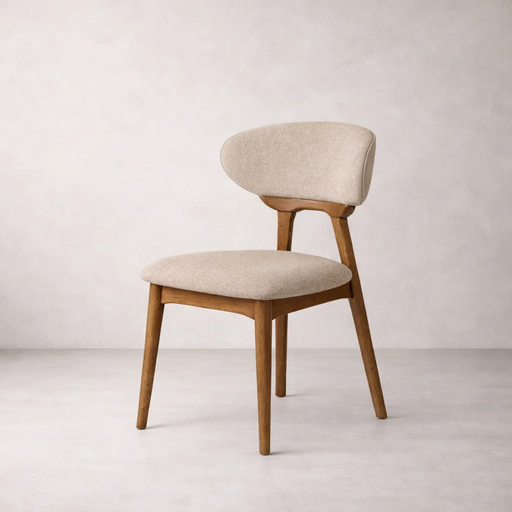 Samantha Solid Wood Dining Chair - Smoked Oak and Soft Sand Beige