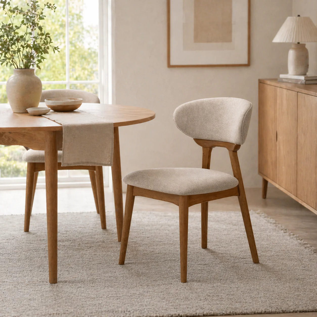 Samantha Solid Wood Dining Chair - Smoked Oak and Soft Sand Beige - Image 2