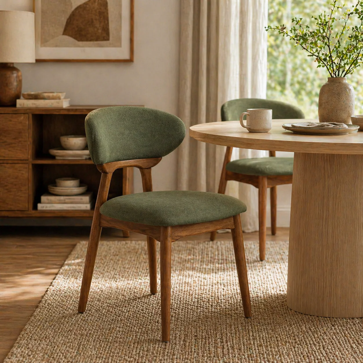 Samantha Solid Wood Dining Chair - Smoked Oak and Moss Green - Image 2
